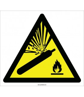 EF2112 - Dikkat Basınçlı Tüp Patlama Tehlikesi, Düşmeye Karşı Koruyun, Isı Kaynaklarından Uzak Tutun İşareti