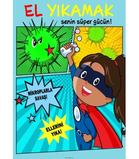 EF2237 - Kız Çocuklar için El Yıkamak Senin Süper Gücün Levhası