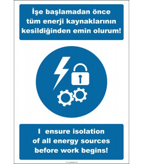 EF2532 - Türkçe İngilizce İşe Başlamadan Önce Tüm Enerji Kaynaklarının Kesildiğinden Emin Olurum