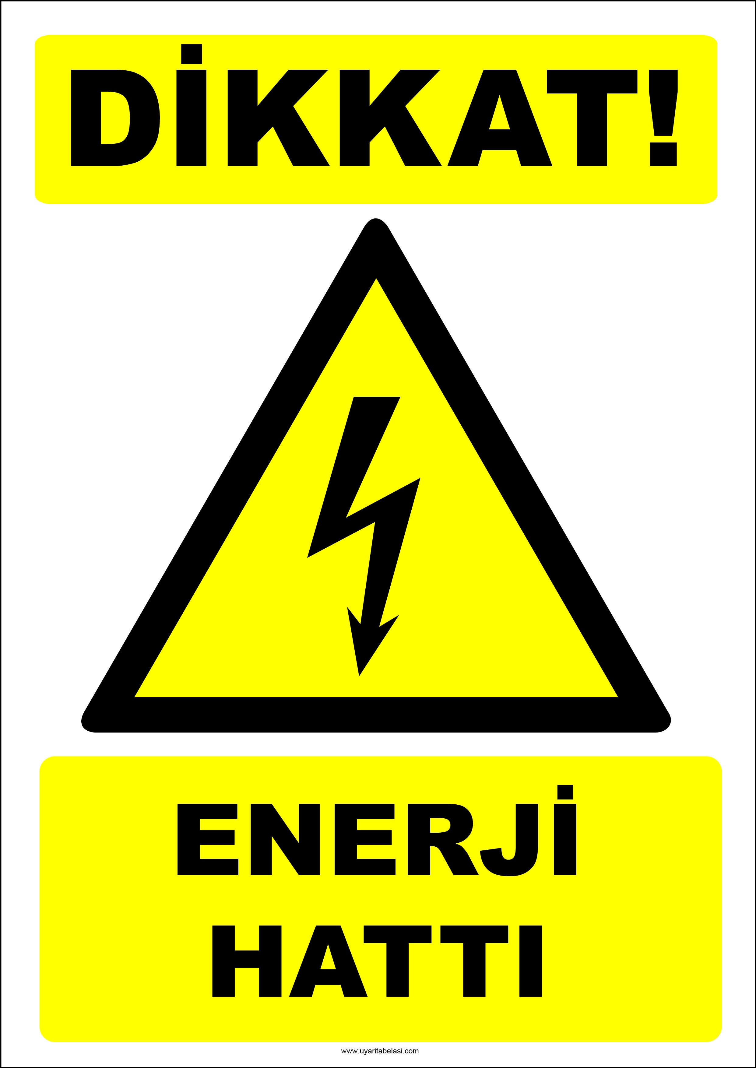 Dikkat! Enerji Hattı İkaz Levhası/Tabelası/Etiketi