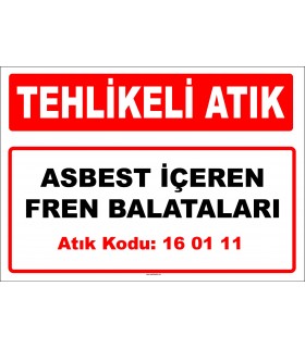 A160111 - Asbest içeren fren balataları