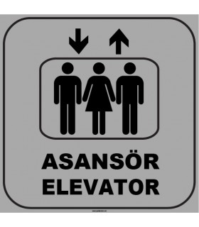 ZY1163 - Türkçe İngilizce Asansör/Elevator, gri - siyah, kare
