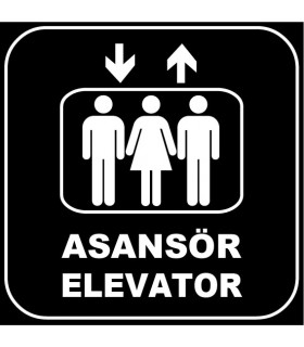 ZY1166 - Türkçe İngilizce Asansör/Elevator, siyah - beyaz, kare