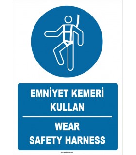 ZY1382 - Türkçe İngilizce, Emniyet Kemeri Kullan, Wear Safety Harness