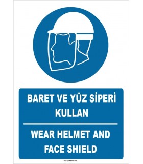 ZY1412 - Türkçe İngilizce, Baret ve yüz siperi kullan, Wear helmet and face shield