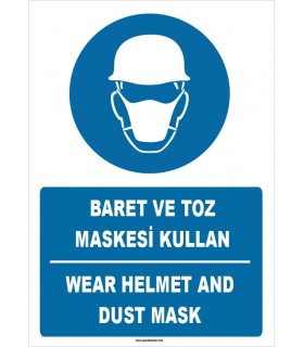 ZY1457 - Türkçe İngilizce, Baret ve toz maskesi kullan, Wear helmet and dust mask