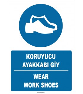 ZY1514 - Türkçe İngilizce, Koruyucu Ayakkabı Giy, Wear Safety Shoes