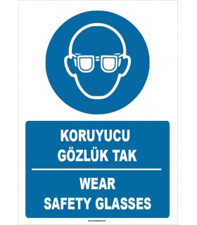 ZY1366 - ISO 7010 Türkçe İngilizce, Koruyucu Gözlük Tak, Wear Safety Glasses