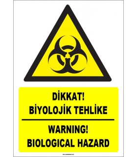 ZY1846 - ISO 7010 Türkçe İngilizce Dikkat Biyolojik Tehlike, Warning Biological Hazard