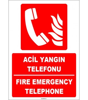 ZY1962 - ISO 7010 Türkçe İngilizce Acil Yangın Telefonu, Emergency Fire Telephone