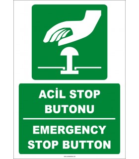 ZY2057 - ISO 7010 Türkçe İngilizce Acil Stop Butonu, Emergency Stop Button