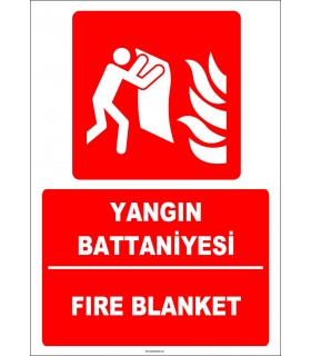 ZY2153 - ISO 7010 Türkçe İngilizce Yangın Battaniyesi, Fire Blanket