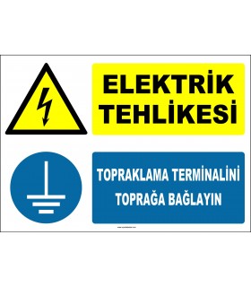 ZY2337 - ISO 7010 Elektrik Tehlikesi, Topraklama Terminalini Toprağa Bağlayın