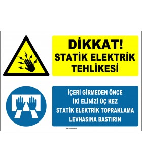 ZY2340 - Dikkat! Statik Elektrik Tehlikesi, İçeri Girmeden Önce İki Elinizi Üç Kez Statik Elektrik Topraklama Levhasına Bastırın