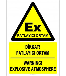 ZY2503 - Türkçe İngilizce Dikkat! Patlayıcı Ortam, Warning! Explosive Atmosphere