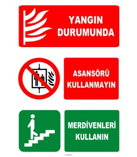 ZY3045 - Yangın Durumunda Asansörü Kullanmayın, Merdivenleri Kullanın